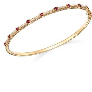 NWT. Bloomingdale's Ruby & Diamond Bangle Bracelet in 14K Yellow Gold
